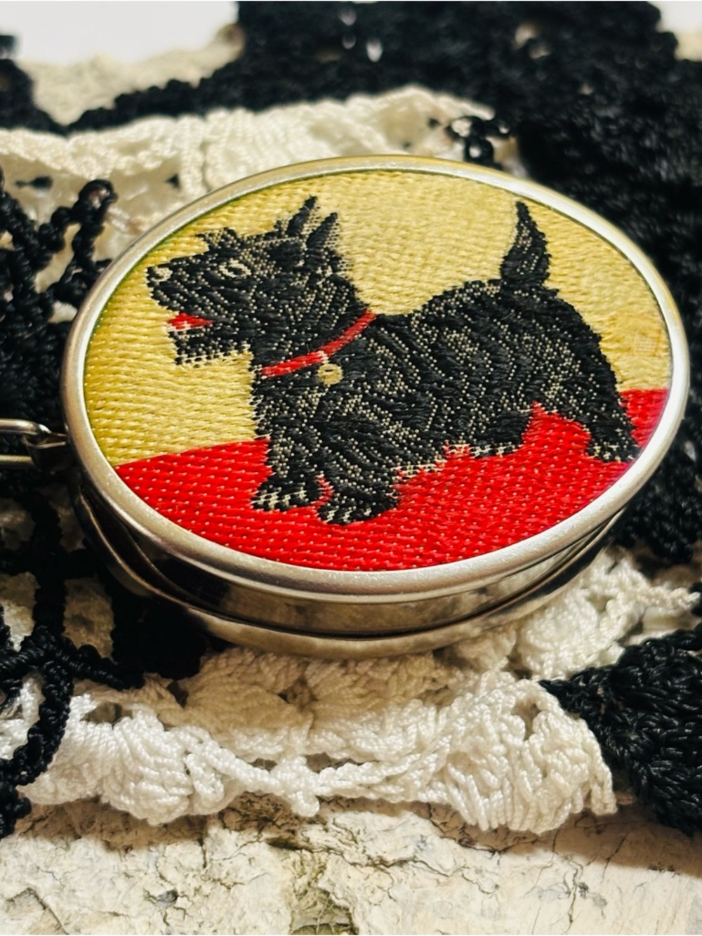 Vintage Scottish Terrier Dog Embroidered Measuring Tape W. Germany